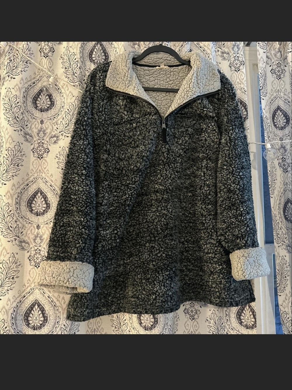 ODDY Charcoal Sherpa Half-Zip Jacket with Light Gray Trim